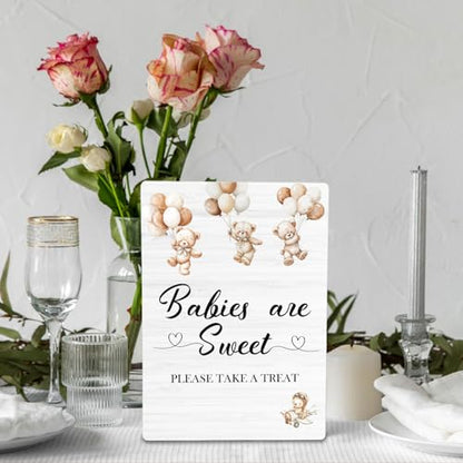 Bear Baby Welcome Shower Wooden Signs, Baby Shower Welcome Sign Stand 5x7 Inch, Sweet Boy And Girl Party Decor - color: sweet baby