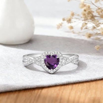 Birthstone Cremation Urn Rings for Ashes for Women 925 Sterling Silver Heart Cut Gemstone with Moissanite Urn Keepsake Ring Memorial Cremation Jewelry Hold Loved Ones Ashes