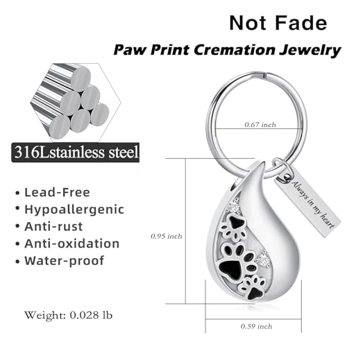 Hearbeingt Teardrop Urn Keychain for Ashes Tree of Life Cremation Jewelry - color: Paw Print-silver