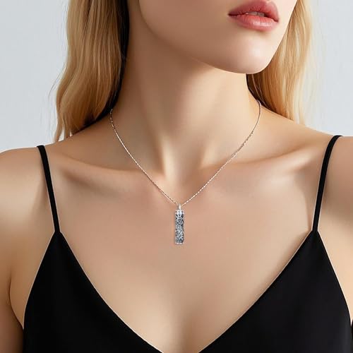 925 Sterling Silver Urn Necklaces for Women Claddagh/Angel Wings/Guitar/Butterfly/Tree of Life Ashes Memorial for Loss Keepsake Jewelry Present Easter Day of the Dead - style: Rose Flower
