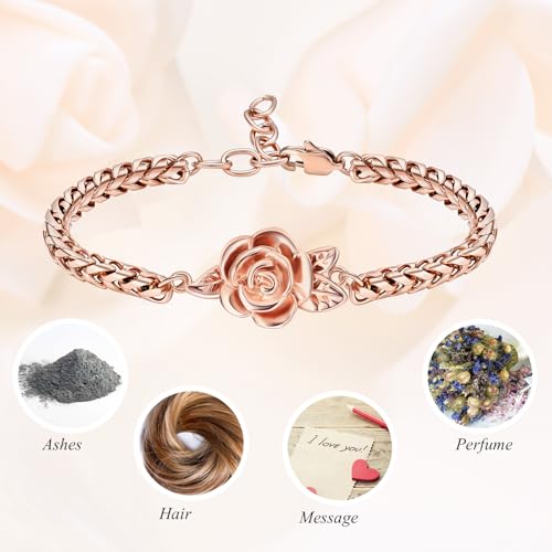 Minicremation Women's Adjustable Rose Urn Bracelet Ashes Holder Memorial Elegant Link Chain Keepsake Cremation Bangle to Hold Ashes - color: Rose Gold-A