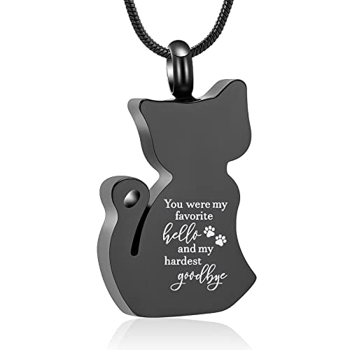 zeqingjw Cat Cremation Jewelry Urn Necklace for Ashes for Pet Loss,Funeral Ashes Keepsake Pendant Memorial Jewellery for Women Men - color: Black