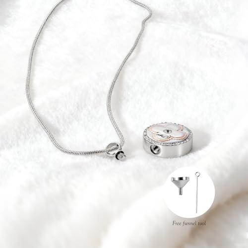 Cremation Urn Necklaces for Ashes, Round Stainless Steel Memorial Jewelry Keepsake Pendant for Women Men, Decorative Four-Leaf Clover Touch - style: Love