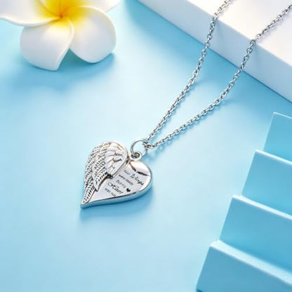 Heart Cremation Urn Necklace Human Ashes Jewelry for Women Men Engraved Your Wings were Ready but My Heart was Not Angel Wings Memorial Pendant Necklace Gift for Family Members - color: Customize