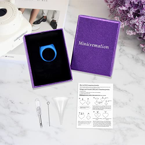 Minicremation Cremation Jewelry for Ashes Geometry Simple Style Memorial Urn Ring Ashes Holder with Fill Kit Keepsake Cremation Ring for Men - color: Blue