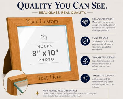 Personalized Add Your Custom Text Hanging/Tabletop Wall Natural Alder Wood Picture Photo Frame Customizable (8x10-inch Horizontal) - size: 8x10-inch Horizontal