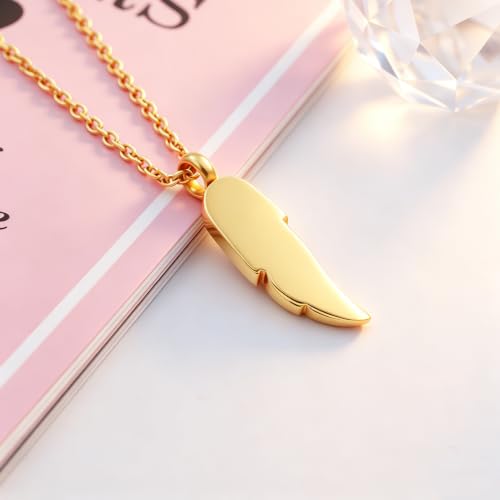 SIYUU Feather Urn Necklace Hold Cremation Ashes Keepsake Memorial Jewelry Stainless Steel Personalized Funeral Jewelry for Women Men - color: Gold