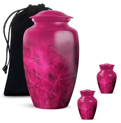 Yatskia Dark Pink Large Urns for Human Ashes Mom and Dad, Small Urn for Ashes Adult Male, (Classic 10 Inch and 3 Inch) - color: #2 Pink, size: Combo Pack of 3