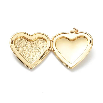 Beadthoven 10pcs Gold Plated Brass Heart Locket Pendants Engraved Floral Heart Photo Frame Charms Photo Holder Memory Locket Pendants for DIY Necklace Jewelry Making - color: Gold-Heart with Flowers