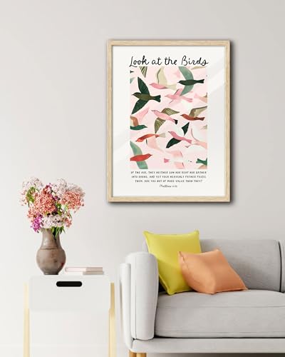 EcoHest 12x16 in Matthew 6:26 Look at the Birds Framed Christian Wall Art - color: Framed Birds, size: 16"L x 12"W