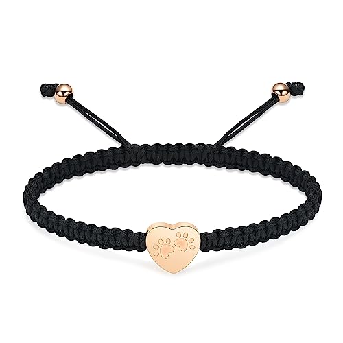 constantlife Heart Cremation Urn Bracelet for Ashes - Stainless Steel Paw Print Pendant Keepsake Jewelry Adjustable Braided Wristband Bangle Pet Dog Cat Memorial Gift for Women - color: Rose Gold