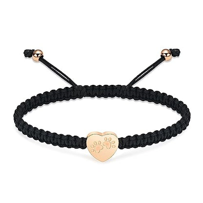 constantlife Heart Cremation Urn Bracelet for Ashes - Stainless Steel Paw Print Pendant Keepsake Jewelry Adjustable Braided Wristband Bangle Pet Dog Cat Memorial Gift for Women - color: Rose Gold
