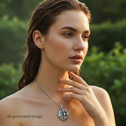 925 Sterling Silver Pictures Locket Necklace for Women Men - color: Black plated 8