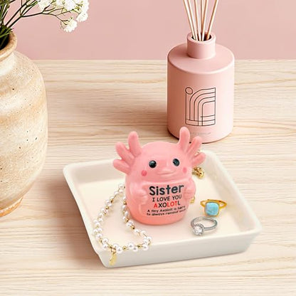 Sister Birthday Gifts for Sister, Pink Ceramic Axolotl Ring Holder Dish - style: Axolotl Sister