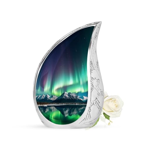 Aluminum Adult Urn - Aurora Borealis Pattern - Green, Purple - 3 Inch - Cremation Urn for Adults - Keepsake Urn for Human Ashes - color: Aurora Borealis Ashes