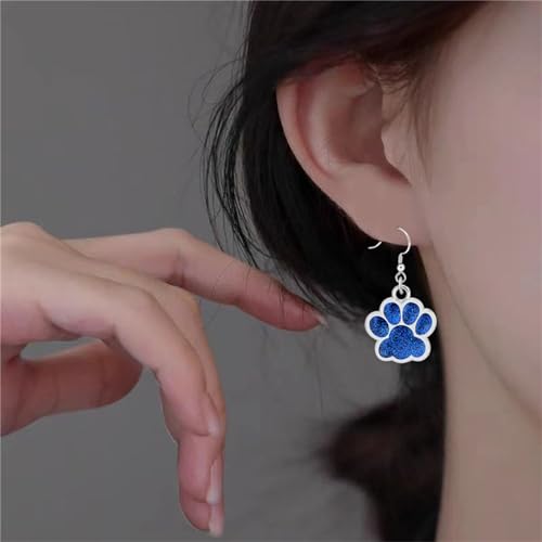 Dreuyet Paw Necklace and Earrings Set for Women Glitter Cute Dog Cat Pet Paw Print Pendant Necklace Earrings Lovely Animal Charm Jewelry Set Gifts - color: Silver Blue