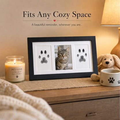 Pet Memorial Wooden Photo Frame, No-Mess Paw Print Ink Pad Kit for Dog and Cat, Pet Loss Sympathy Keepsake, Cherish Memory of Furry Family Member（ Black） - color: Black
