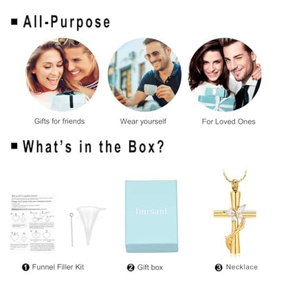 Imrsanl Cross with Butterfly Urn Necklaces for Ashes for Women - color: Gold White