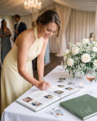 Wedding Guest Book for Wedding Reception- Elegant Polaroid Guestbook for Baby Shower,Birthday and Special Events,Guest Sign-in Book(Sage Green) | 100 Pages, Elegant Guest Sign-in Book for Bridal Party - color: Sage Green