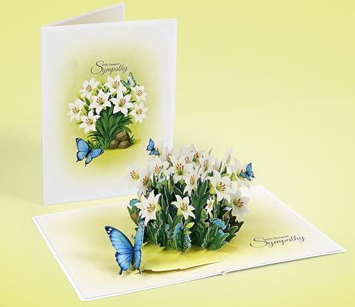 CUTPOPUP Sympathy Card, with Deespest Sympathy Pop Up Greeting Card Loss of Pet, Mom, Mother, Father, Dad, Child, Grandma, Blank Note Cards with Envelope (Butterflies Lily) SD256US - color: Sympathy Lily Butterflies-6x8in