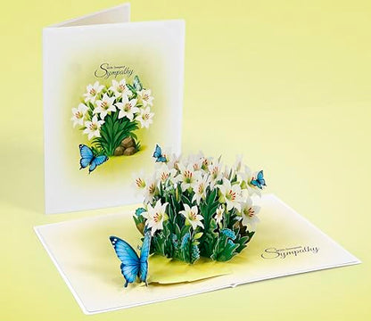 CUTPOPUP Sympathy Card, with Deespest Sympathy Pop Up Greeting Card Loss of Pet, Mom, Mother, Father, Dad, Child, Grandma, Blank Note Cards with Envelope (Butterflies Lily) SD256US - color: Sympathy Lily Butterflies-6x8in