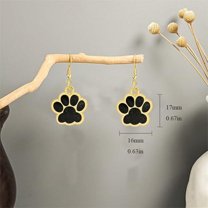 Dreuyet Paw Necklace and Earrings Set for Women Glitter Cute Dog Cat Pet Paw Print Pendant Necklace Earrings Lovely Animal Charm Jewelry Set Gifts - color: Gold Black