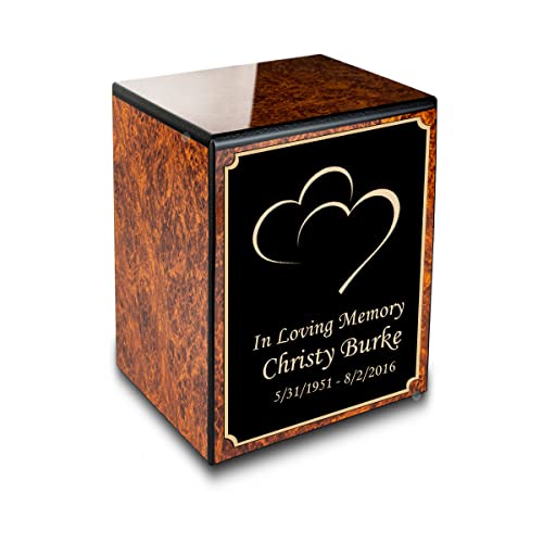 GetUrns Custom Heart Small Urn Box for Human Ashes I Personalized Wooden Keepsake Cremation Urn for Male or Female I Burl Wood Memorial Box I 40lbs - color: Heart