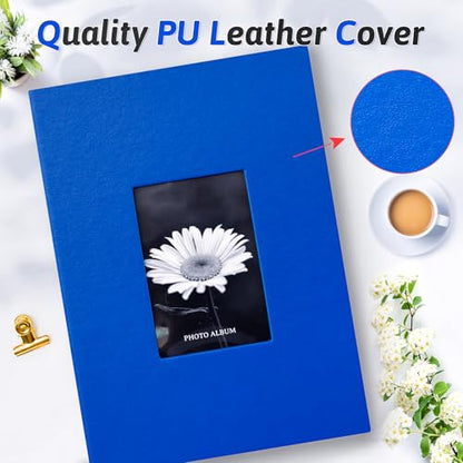 Popotop Photo Album 4x6 300 Photos with Writing Space, Leather Cover Album with Display Picture Window, Photo Book for Wedding Family Baby Gift - color: Royal Blue, size: 300 Pockets