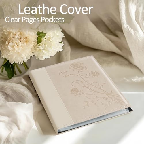 Photo Album 8x10 Clear Pages Pockets Leathe Cover Slip Slide in Photo Album Holds 50 Vertical 8x10 Photos Picture Book for Wedding Family (Beige) - color: Beige, size: 50 Pockets/1PK