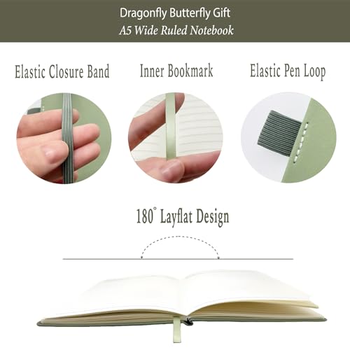 Dragonfly Gifts Women, Inspirational Encouragement Dragonfly Gift Ideas | Hardcover Notebook Gold Foil 200 Pages A5 Lined, Dragonfly Themed Gift for Dragonfly Lover Friend Birthday Holiday Christmas - color: Sage Green