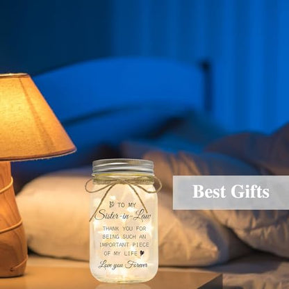 Sister in Law Gifts, Mason Jar Night Lights | Gifts for Sister in Law Birthday Christmas Mother's Day Wedding Thanksgiving Gifts - color: Sister-in-Law