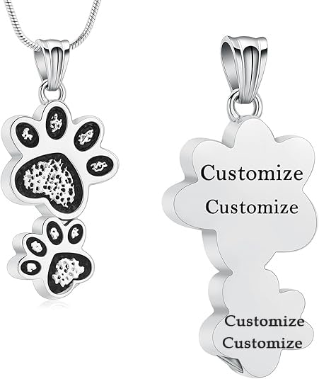 Paw Print Urn Necklace for Ashes Pet Cremation Jewelry Stainless Steel Memorial Necklaces Ash Holder for Pet/Dog/Cat Keepsake Jewelry for Loved Ones with Fill Tool - color: Customize