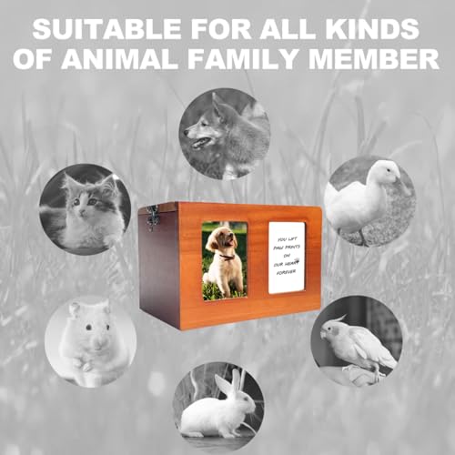 Pet Urns for Dog Cremation With Photo Frame - Wooden Box for Ashes, Cat Urns, Memory Box With Memorial Card
