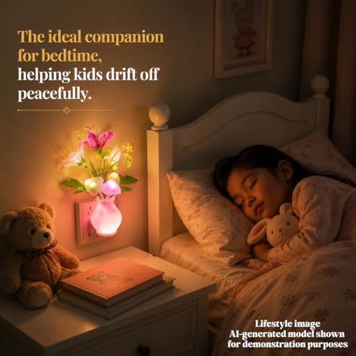 Mushroom Night Light, Decorative Plug into Wall Night Lights with Dusk-to-Dawn Sensor, Cute LED Lights for Bedroom, Ambient Lighting for Hallway, Bathroom, Kitchen