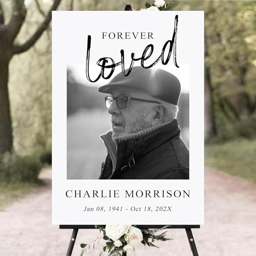 Custom Celebration of Life Welcome Sign with Photo for Memorial Funeral 5 | Personalized Minimalist In Loving Memory yard sign. Weather-resistant corrugated plastic decor. Add custom photo, name, dates - color: Sign5