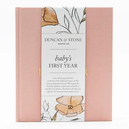 Duncan & Stone Baby Book First Year Memory Keepsake, Linen, Dusty Rose - color: Dusty Rose