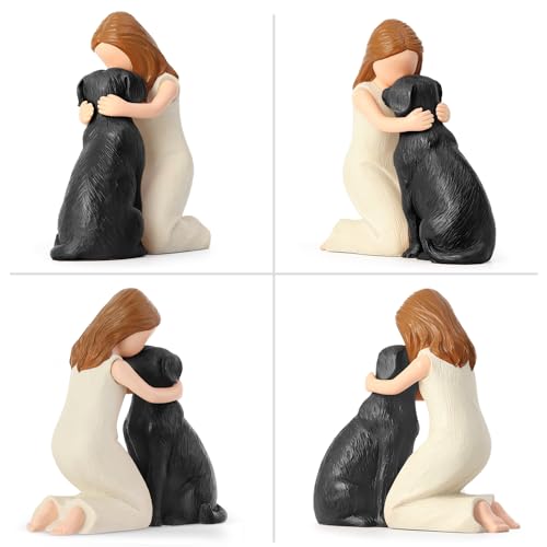 Hensonever Love My Black Dog Figurines Statues, Black Dog Angel Friendship Remembrance Gifts, Sculpted Hand-Painted Figures for Dog Lovers - color: Love My Black Dog