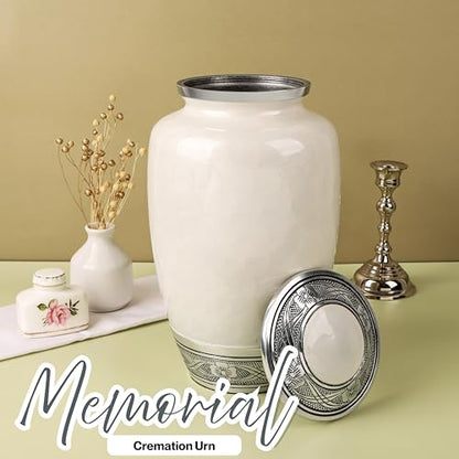 CLEENTABLE Large Cremation Urn for Human Ashes, Off White Silver - color: Off White, size: Pearl Crackle - 7x11"