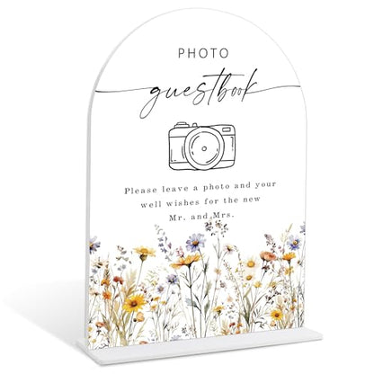 Wedding Signs for Ceremony and Reception, Boho Floral Acrylic Photo Guestbook Sign, Wedding Signage with Stand, Bridal Shower Table Centerpieces, Supplies for Engagement Reception Event Party, 27 - color: Photo Guestbook Sign, 27