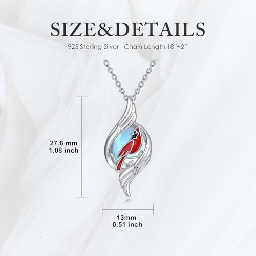 Dove/Hummingbird/Red Cardinal/Dragonfly/Butterfly Necklace 925 Sterling Silver Turquoise/Opal/MoonStone/Crystal/Malachite Bird Necklace Dove Pendant Jewelry for Women Men - color: Red Cardinal Moonstone