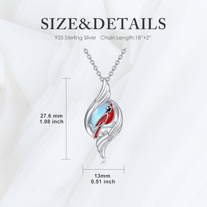 Dove/Hummingbird/Red Cardinal/Dragonfly/Butterfly Necklace 925 Sterling Silver Turquoise/Opal/MoonStone/Crystal/Malachite Bird Necklace Dove Pendant Jewelry for Women Men - color: Red Cardinal Moonstone