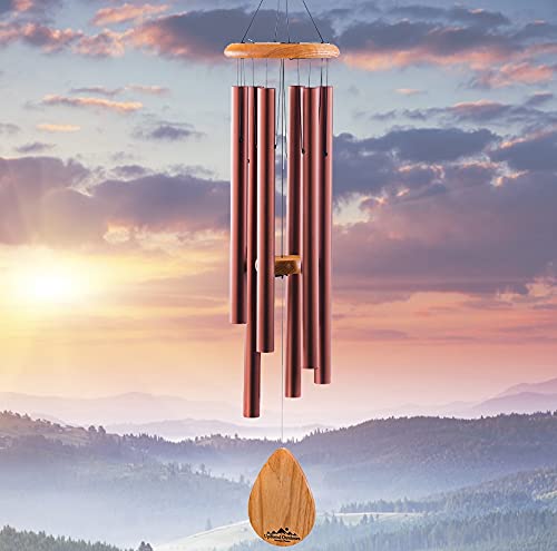 UpBlend Wind Chimes for Outside Deep Tone Aluminum 38 Inch, Copper Red | Large outdoor windchime, hand-tuned E major pentatonic, ash wood, adjustable clapper, garden patio porch decor, memorial gift - color: Copper Red, size: 38"