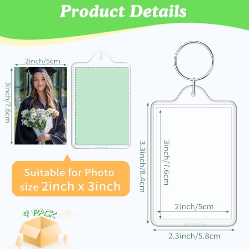 ZYFLSQ Photo Keychain, 9 Pcs Acrylic Picture Keychain Holder for Father's Day, Personalised Keychains Photo Frame for Insert 2 x 3 Inch Photo, Blank Clear Keychains for DIY Craft Graduation Xmas Gift - color: 9pcs