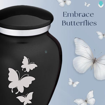 Embrace Keepsake Personalized Butterfly Cremation Urns for Human Ashes I Black Funeral Urn for Men and Women with Double Side Engraving I 3.5 lbs - color: Black