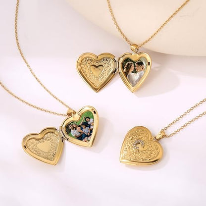 Badu Gold Initial A-Z Necklace for Women Heart Photo Lockets that Hold Picture Love Image Cubic Zirconia Necklace - color: R