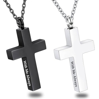 Cross Urn Necklace for Ashes for Men Women Cremation Jewelry Urns Locket Pendant Ashes Holder Memorial Jewelry-Always in My Heart - color: 2pcs Silver/Black