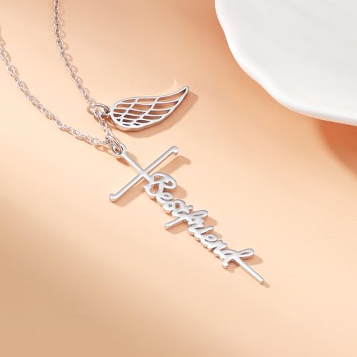 Lcherry Cremation Cross Necklace for Women - Angel Wing Faith Cross Necklace Memorial Gifts Religious Jewelry for Women - style: Best friend