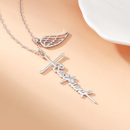 Lcherry Cremation Cross Necklace for Women - Angel Wing Faith Cross Necklace Memorial Gifts Religious Jewelry for Women - style: Best friend