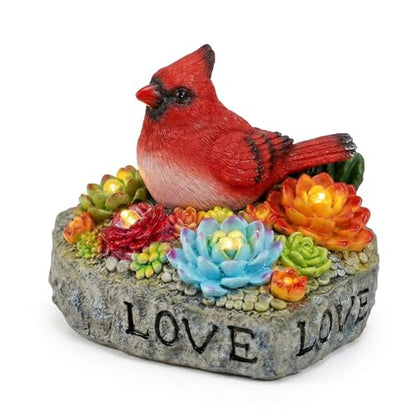 Solar Cardinal Memorial Statue, When Cardinals Appear Angels are Near Red Bird with Glowing Succulents, Sympathy Gifts for Loss of Loved One, Garden Decor