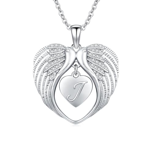 TUGHRA Memorial Necklace for Women Men, Angel Wings Heart Pendant 925 Sterling Silver A Piece of My Heart Is In Heaven Charm Necklace Sympathy Gift - style: 04-J